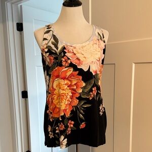 Chicos Floral Sleeveless Top - Black and Orange
